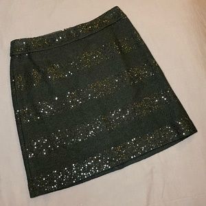 Ann Taylor Loft Wool Blend Sequin A-Line Skirt, Black Size Medium